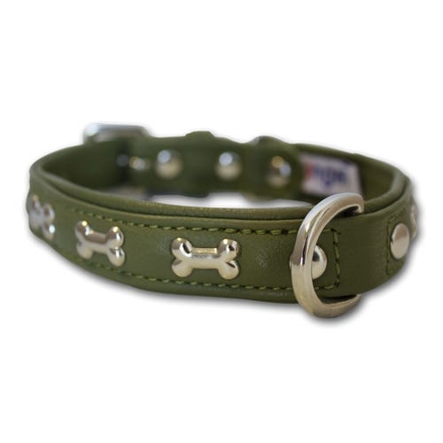 Angel Rotterdam Bones Dog Collar Olive Green