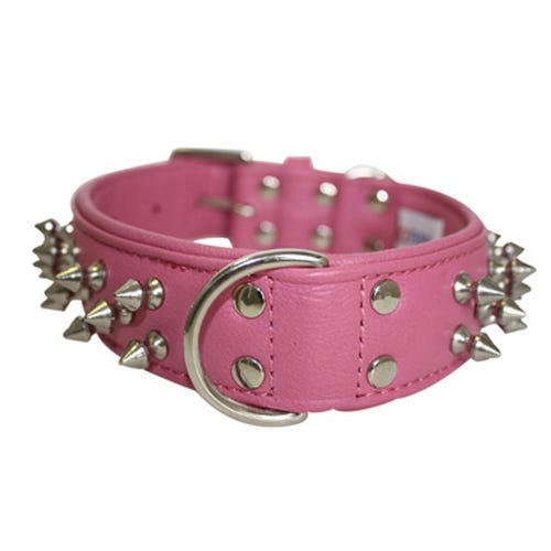 Pink leather sales studded dog collar