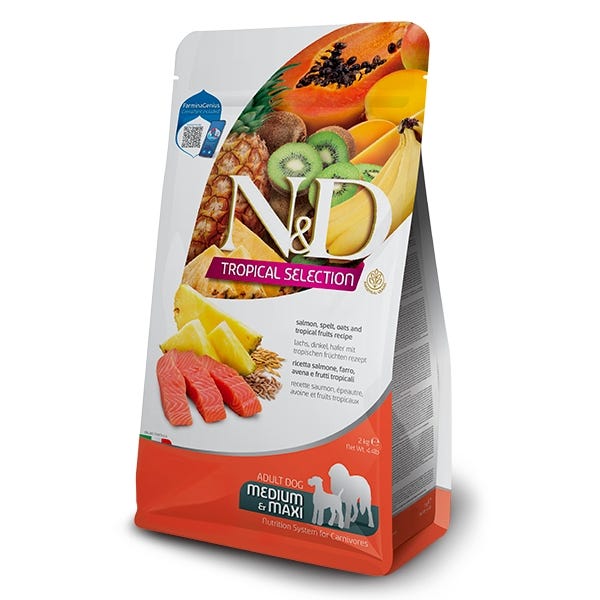 Buy Farmina Natural Delicious Tropical Dry Food For Medium Maxi Adult Dogs Salmon Spelt Oats Tropical Fruits