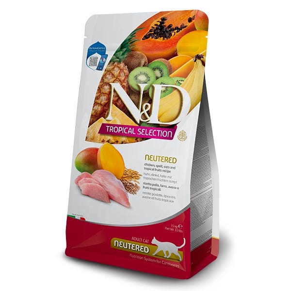 Buy Farmina Natural Delicious Tropical Dry Food For Adult Neutered Cats Chicken Spelt Oats Tropical Fruits