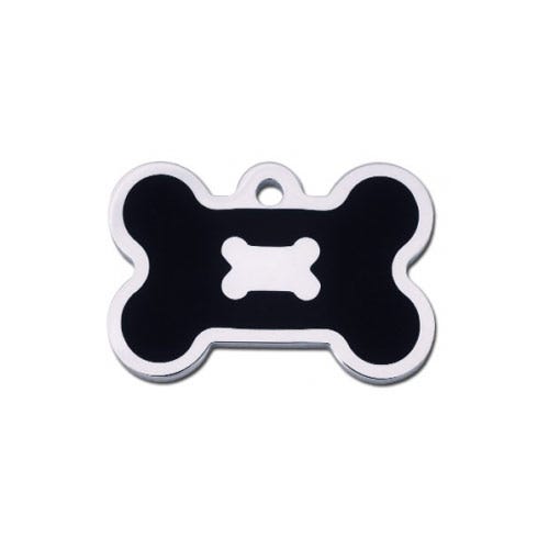 Dog ID Tag Large Chrome Bone with Black Epoxy Free Shipping at