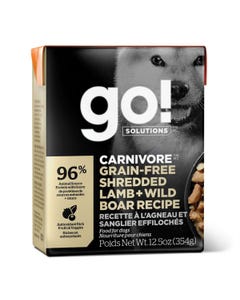 Go! Solutions Carnivore Grain Free Tetra Packs for Dogs - Shredded Lamb &amp; Wild Boar Recipe