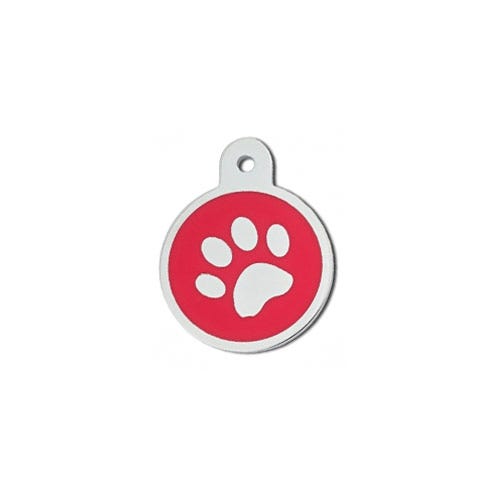 Dog ID Tag Red Epoxy Circle with Paw Print Free Shipping at