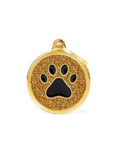 My Family Pet Shine - Big Circle Gold Glitter Black Paw