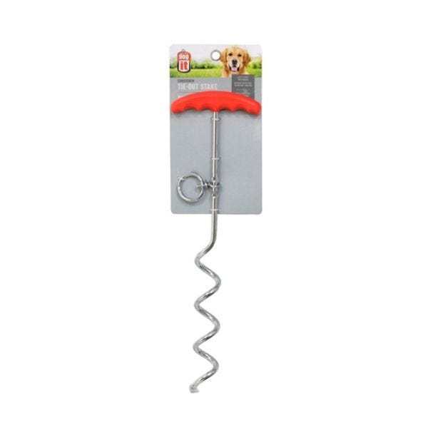 DogIt Cork Screw Tie Out Stake Red Handle 9mmx40cm